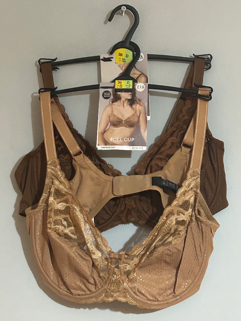 38D - 2 Pack M&S Amelia Fabulous Blooms Lace Collection Full Cup Underwired Bra in Gold /Brown