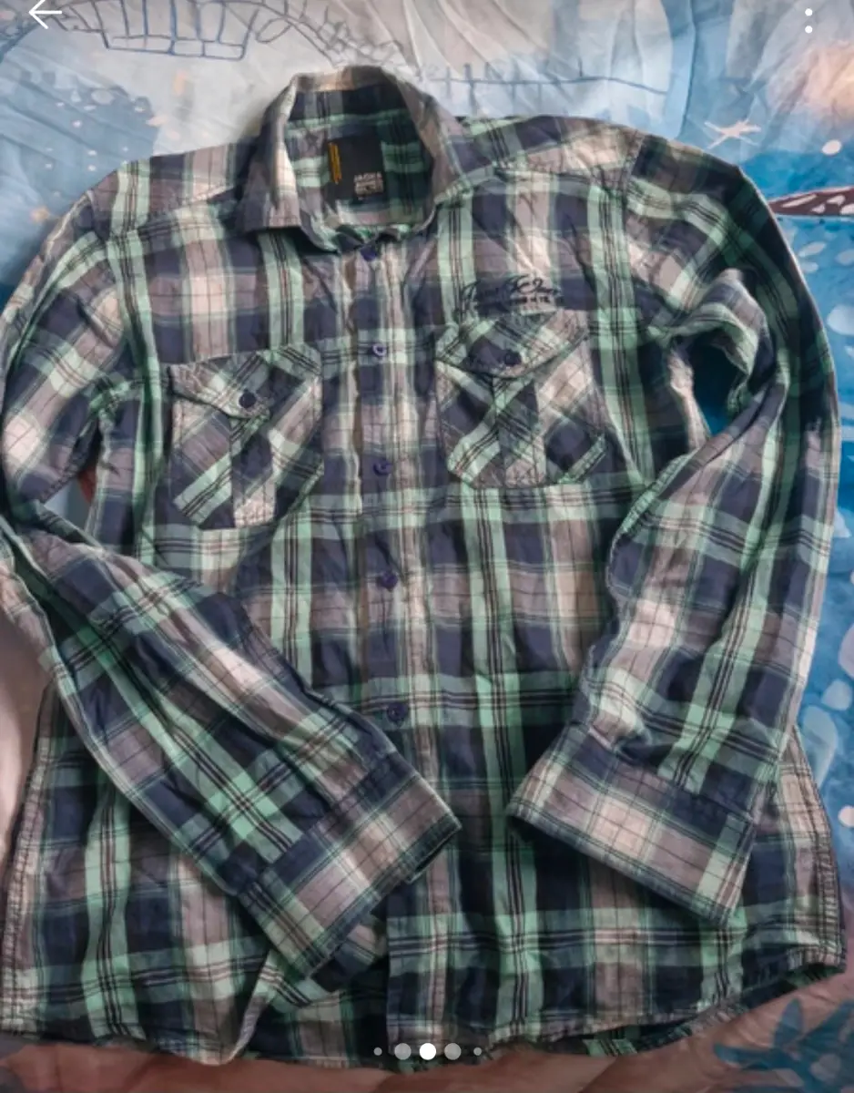 Jack & Jones Mens Size M Green/Grey/White Coloured Checkered Shirt