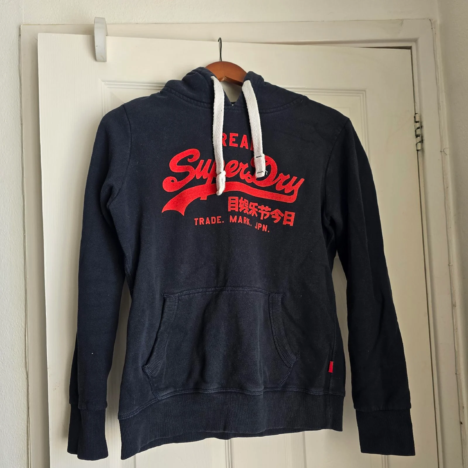 : Superdry Women's Black Hoodie with Red Graphics