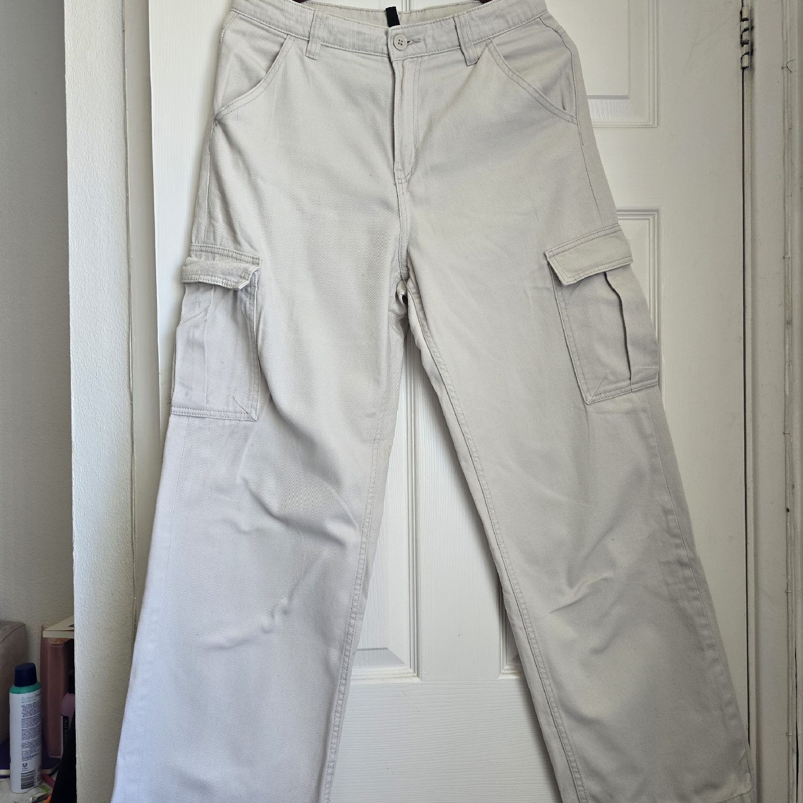 Light Beige Wide-Leg Cargo Trousers
