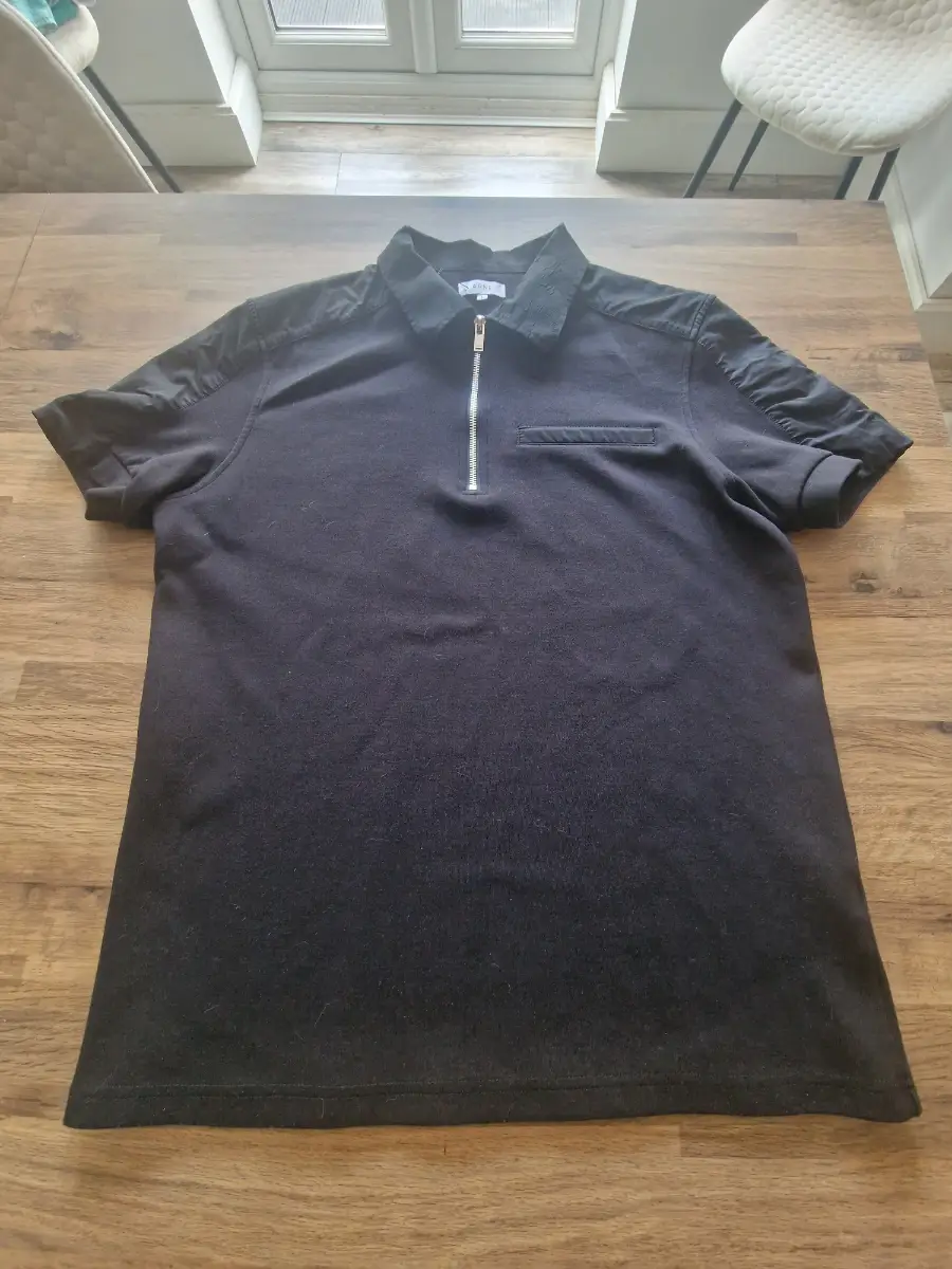 ARNE Mercerised Pique Zip Polo Shirt in Black.size large