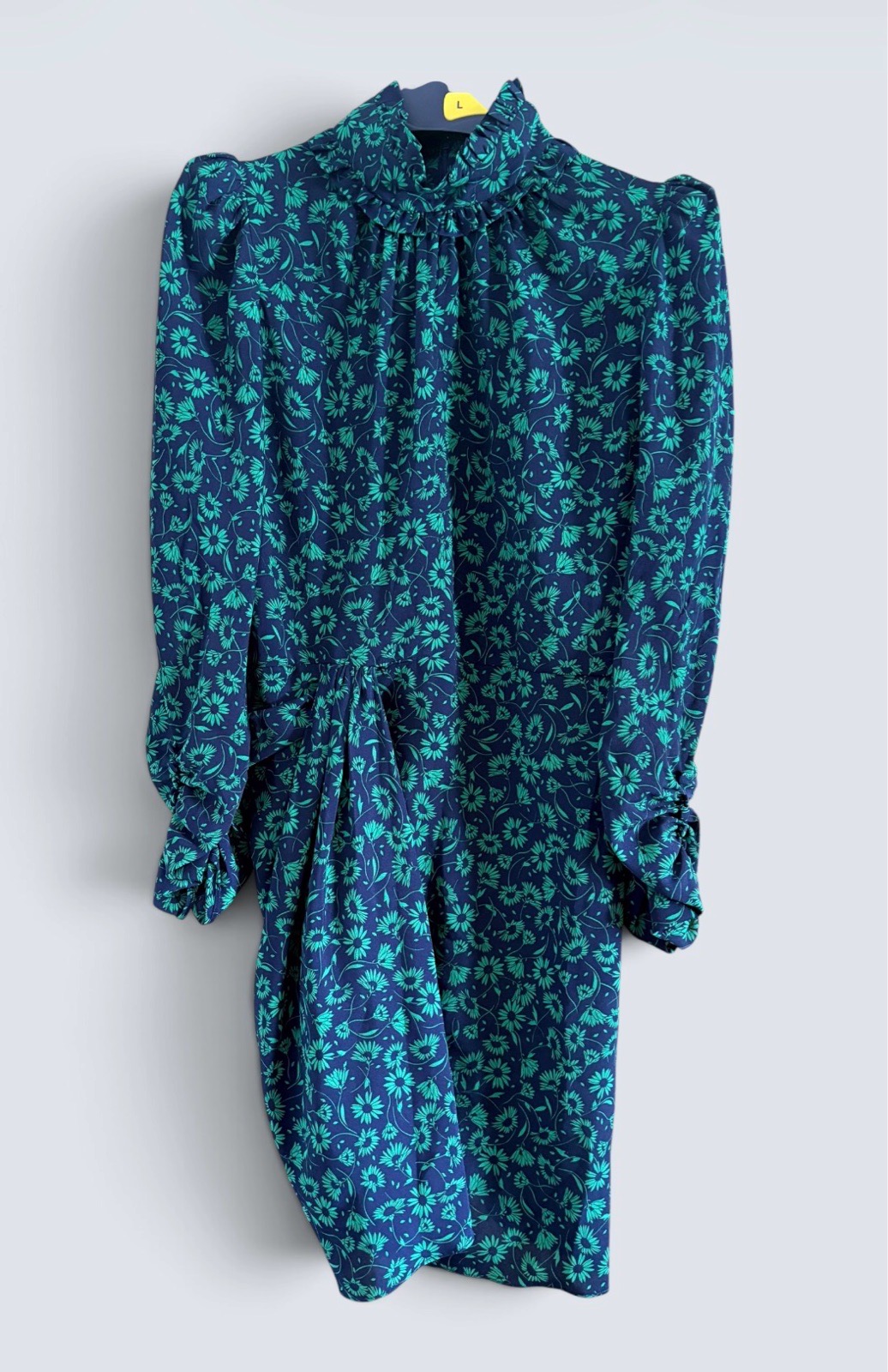 Zara Women's Navy & Green Floral Print Shoulder Pad Mini Dress Size S