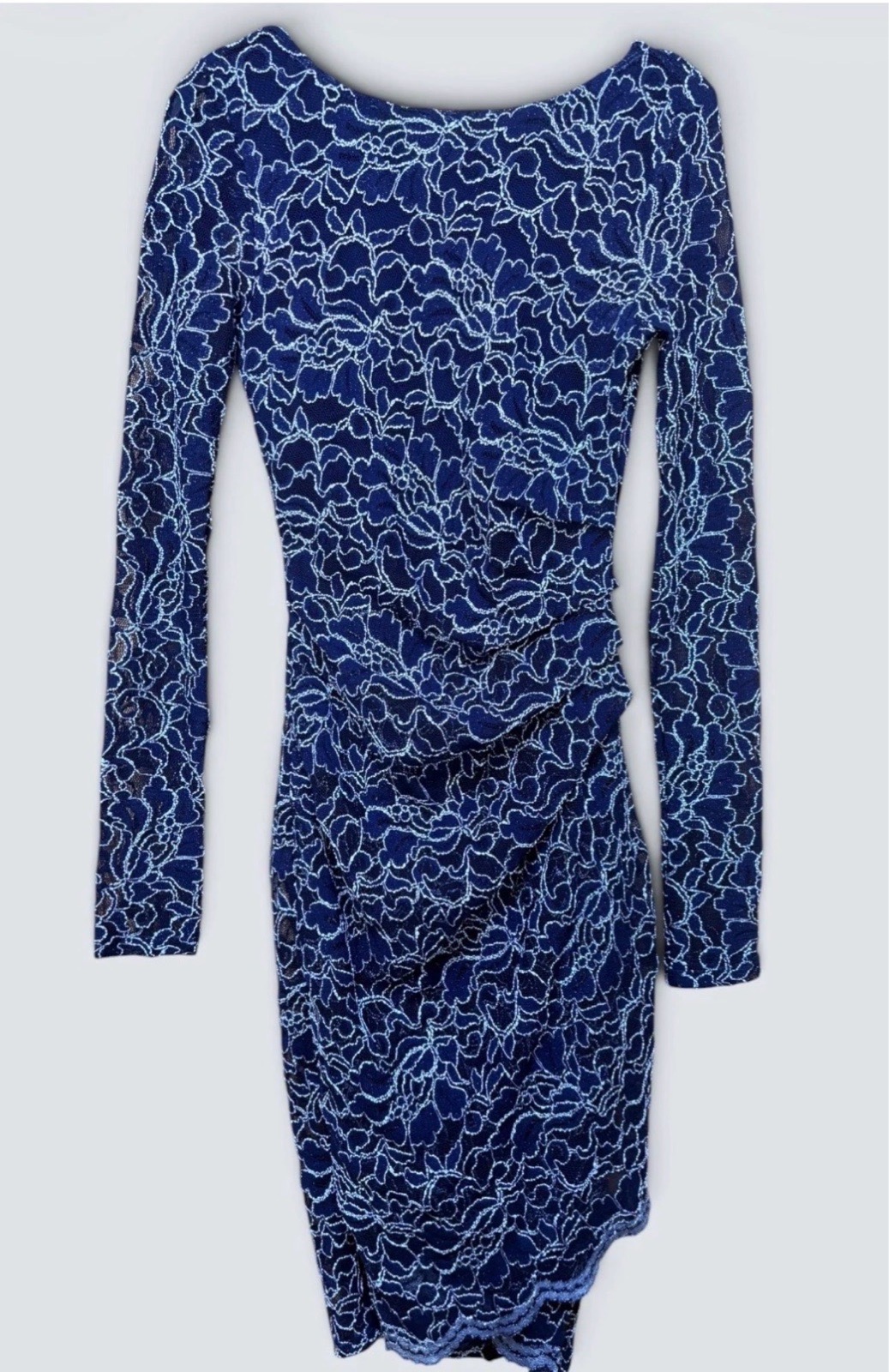 Lipsy Navy Floral Lace Bodycon Dress Low Back Long Sleeve UK 6 party occasion