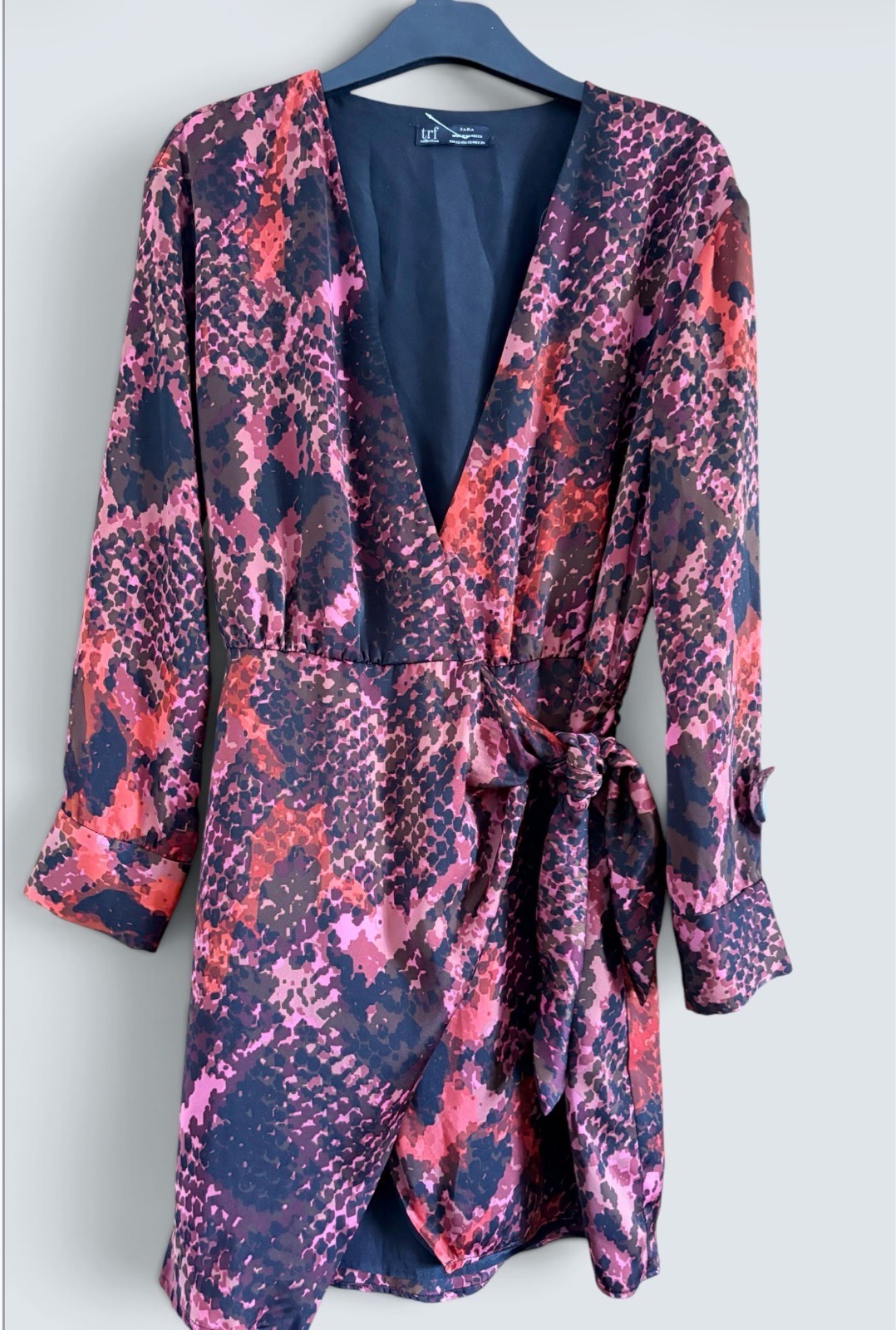 Zara Trafaluc Red & Black Snake Print Wrap Dress Short Size EU XS