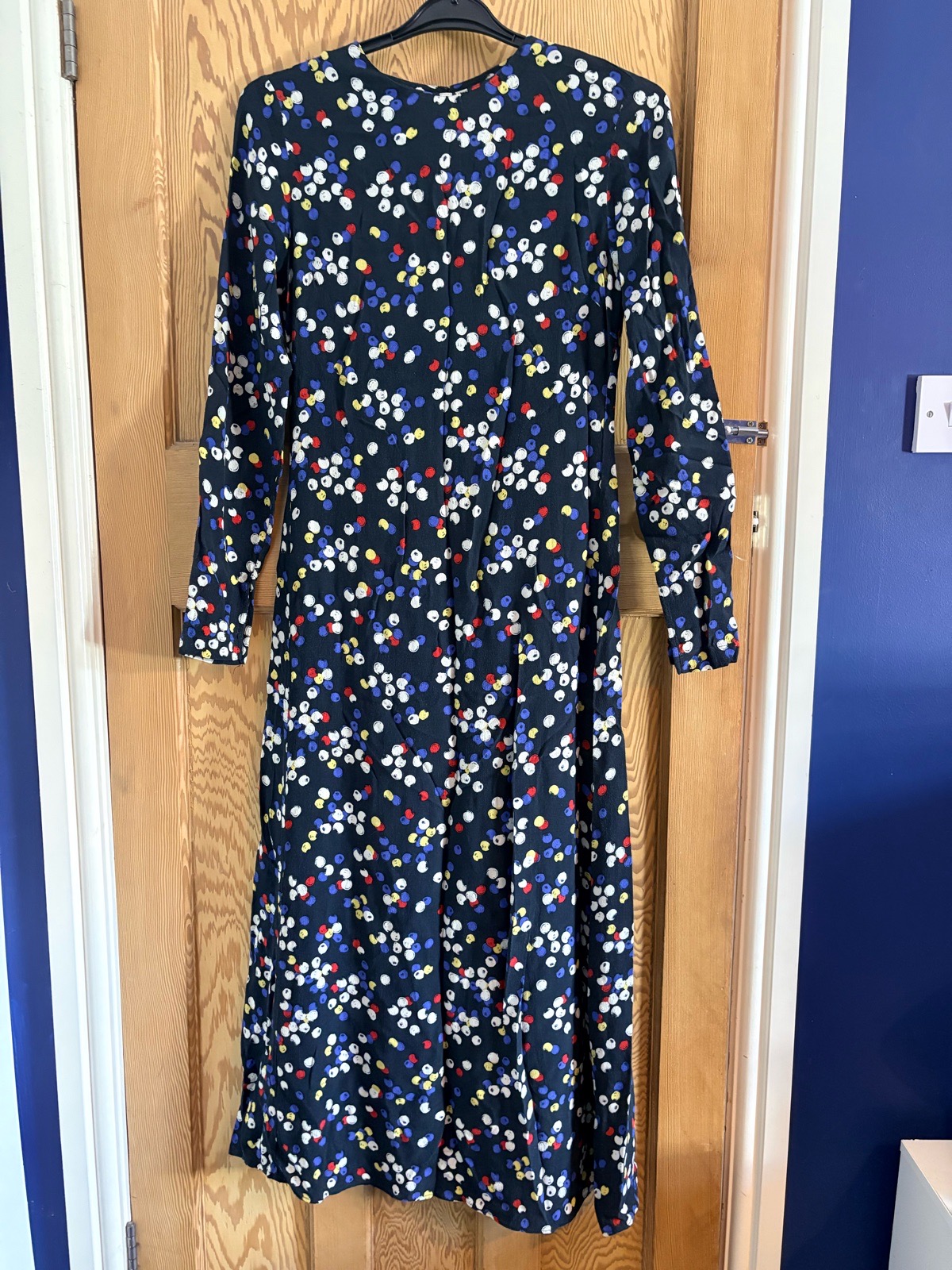 Zara Women's Navy Spotty Long Sleeve Midi Viscose Dress Size S