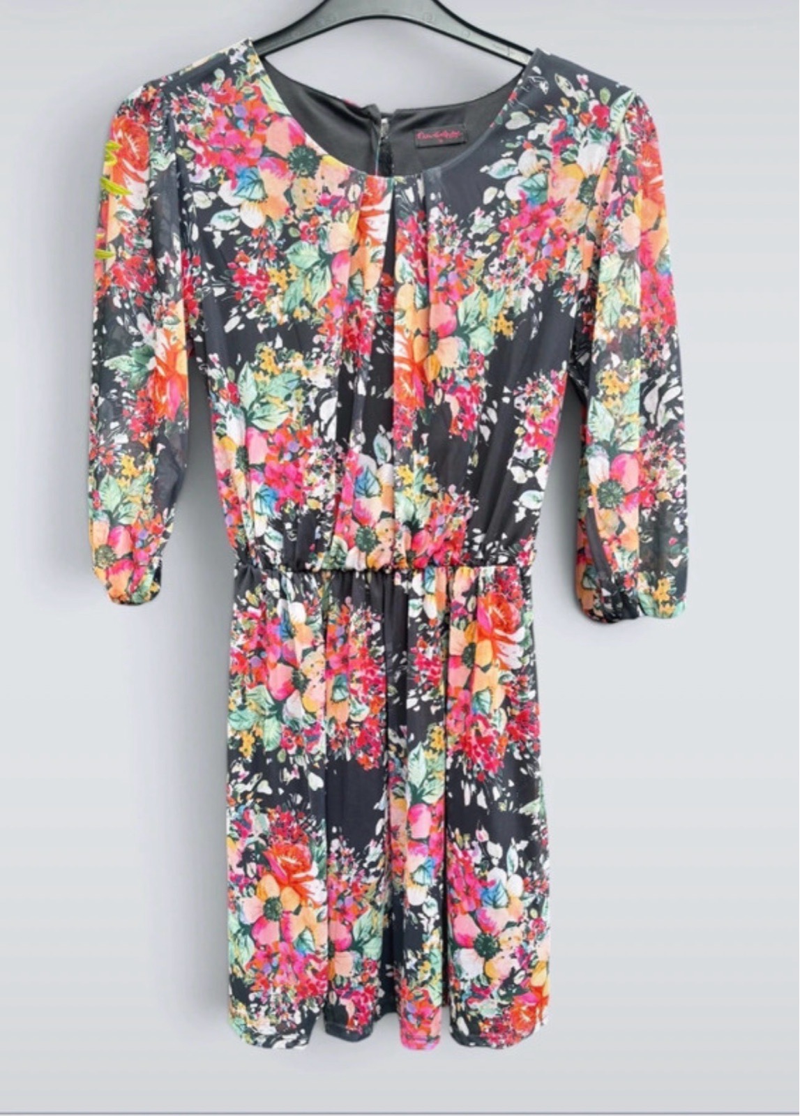 Miss Selfridge Floral Print Black Skater Dress Size UK 10 party casual smart