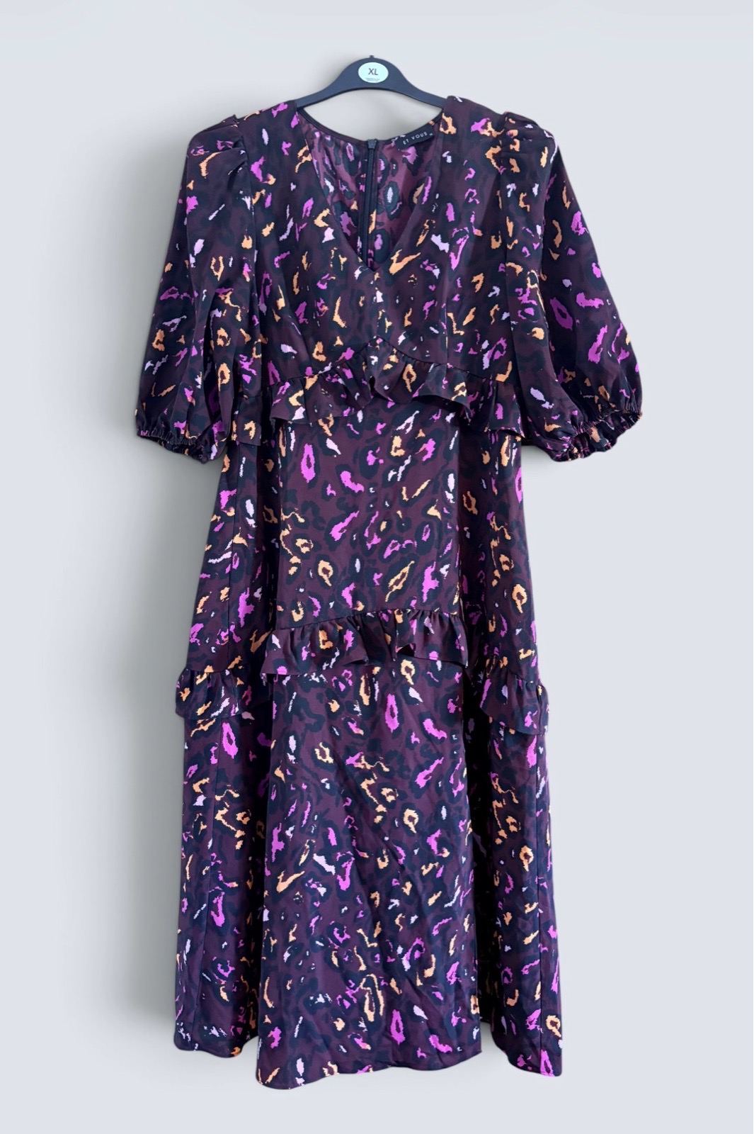 Et Vous Purple Ruffle Animal Print Maxi Dress Size 14
