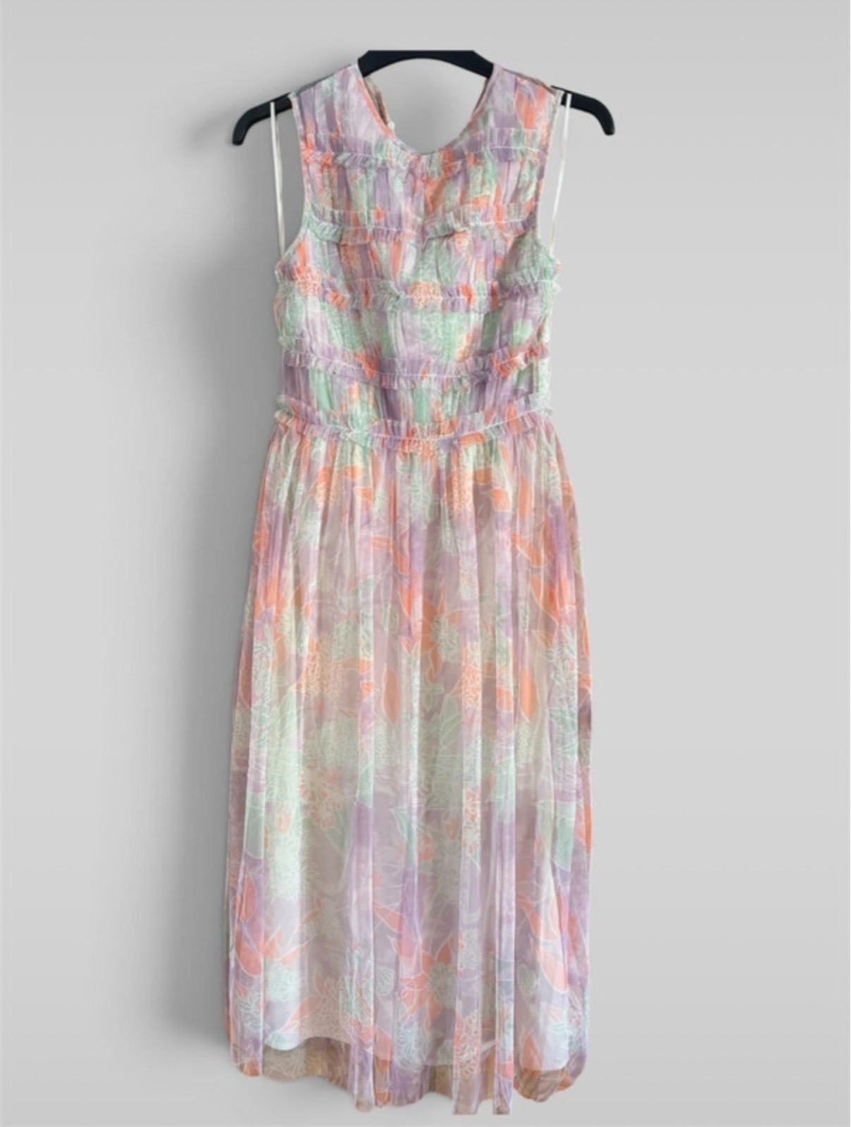 Anaya Pastel Floral Midi Dress Sheer overlay size 6 occasion wedding summer