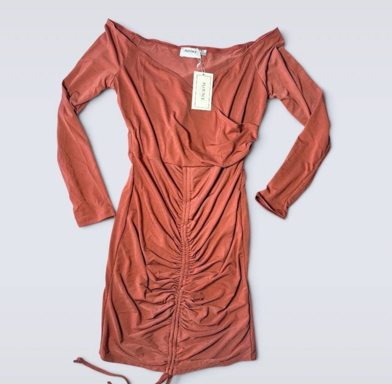 Flounce Club UK 12 Dusky Pink Ruched Long Sleeve Bodycon Dress