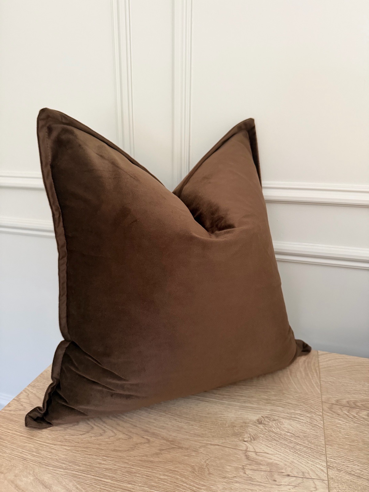 Set of 2 velvet feel brown piped cushion covers