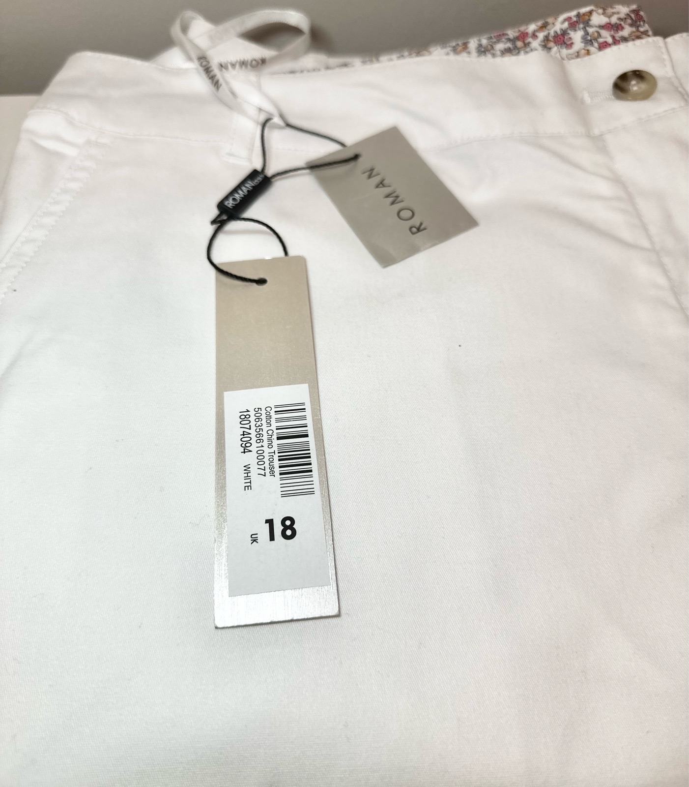 🤍 Roman White Cotton Chino Trousers – Size 18 – New With Tags 🤍