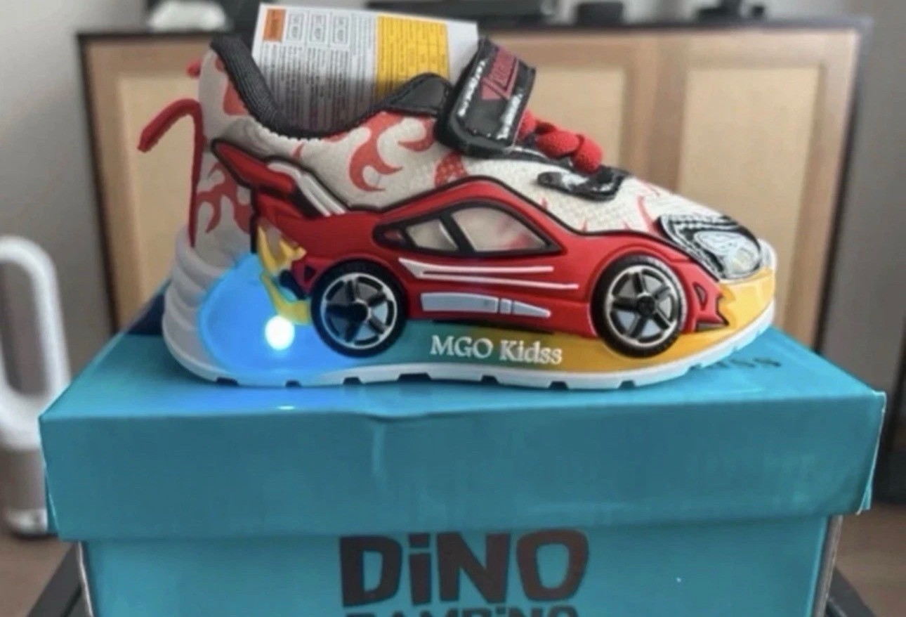 Kids light up racing car trainers