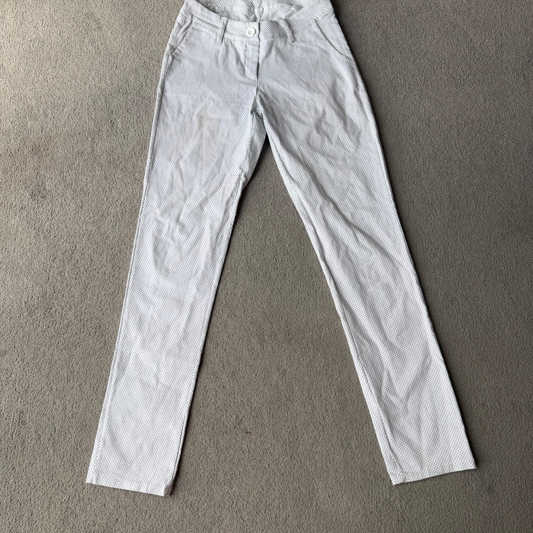 Women’s White Black Micro Dot Trousers Small Slim Straight Leg Smart Casual
