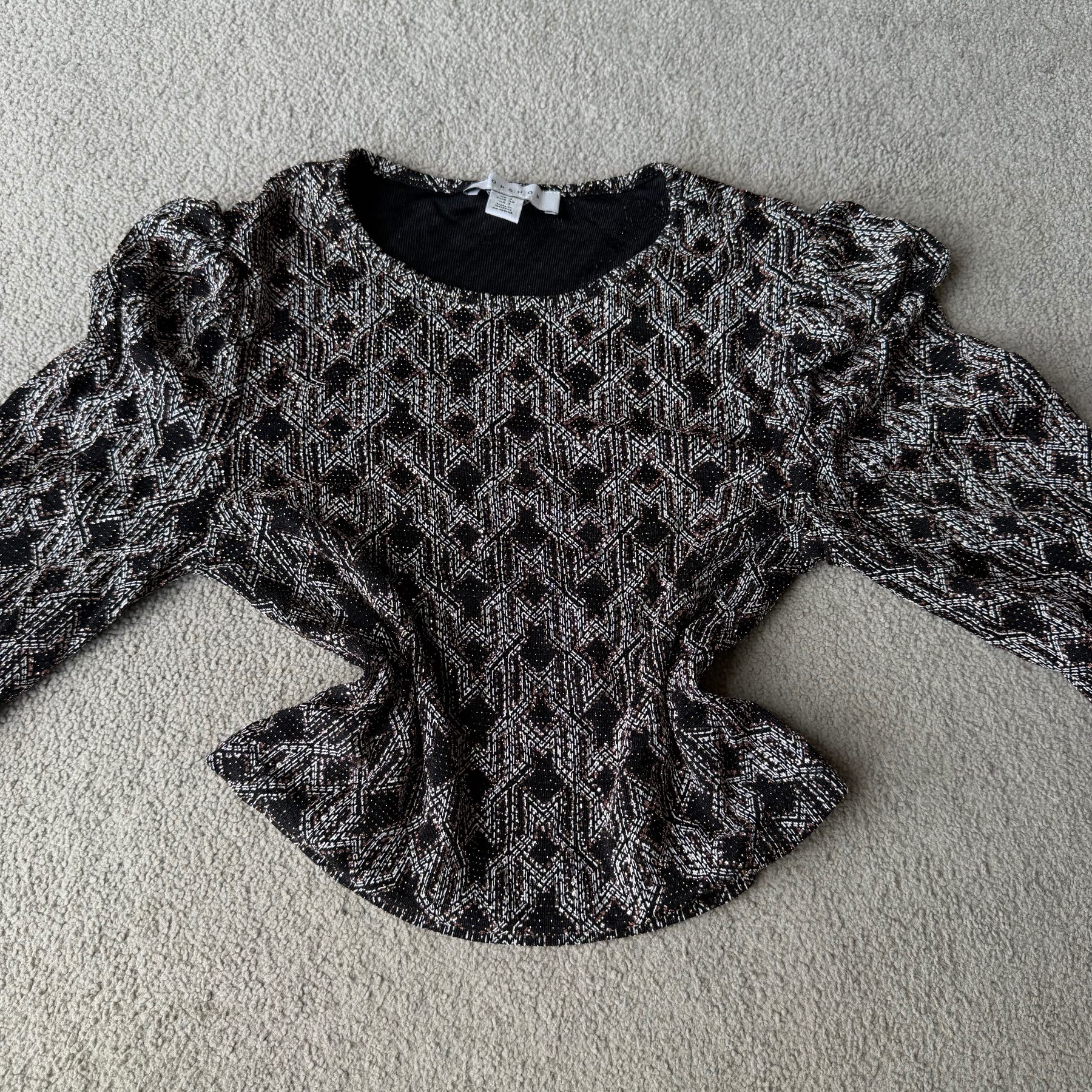 Topshop Metallic Jacquard Crop Top UK 6 – Balloon Puff Sleeve Party Top