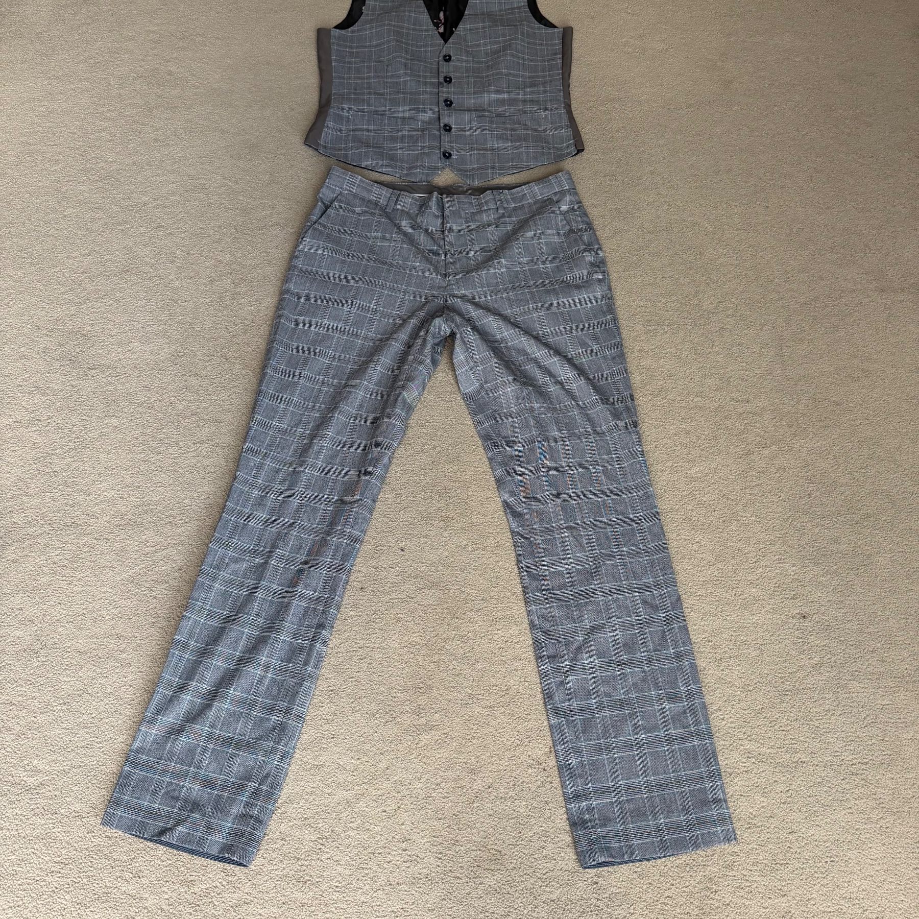 Taylor & Wright Mens Check Suit Waistcoat Trousers Grey 32W 31L Small