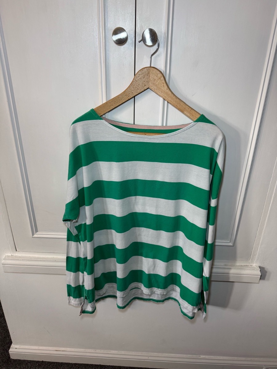 BODEN Green And White Stipe Top Long Sleeve Size 18 Lightweight Cotton