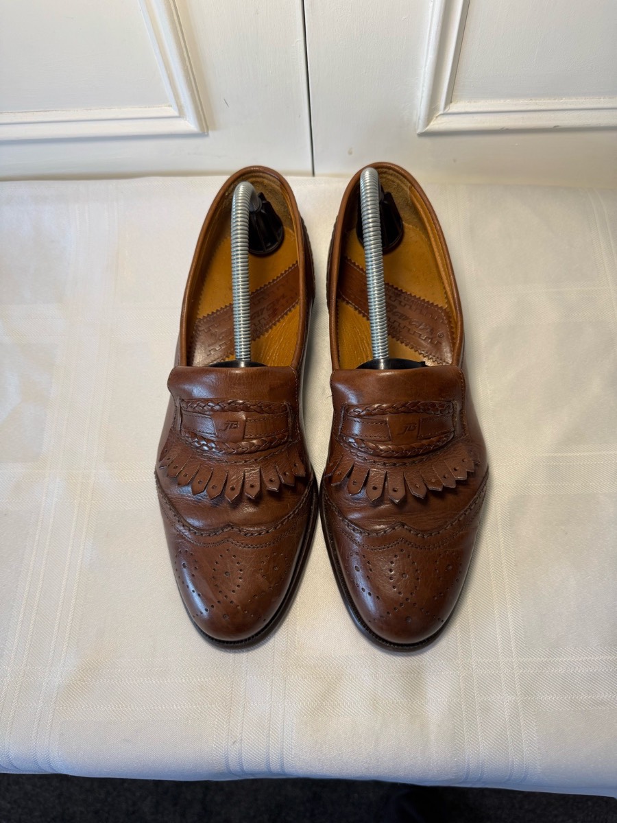 Jan Baran Wingtip Fringe Loafer Shoes Mens 7.5 Brown Leather Made In Italy