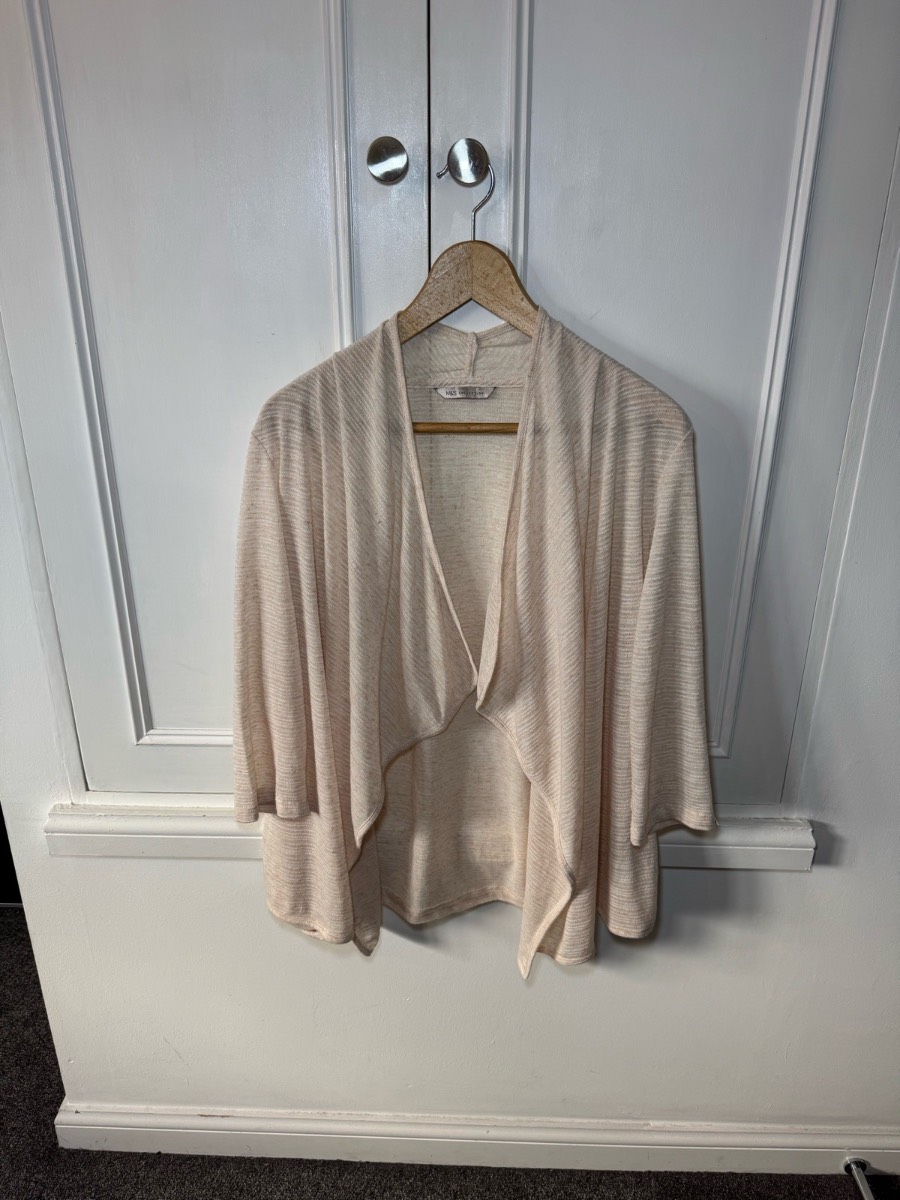 M&S Collection Cream Waterfall Cardigan Size 14 Linen Blend Lightweight Summer
