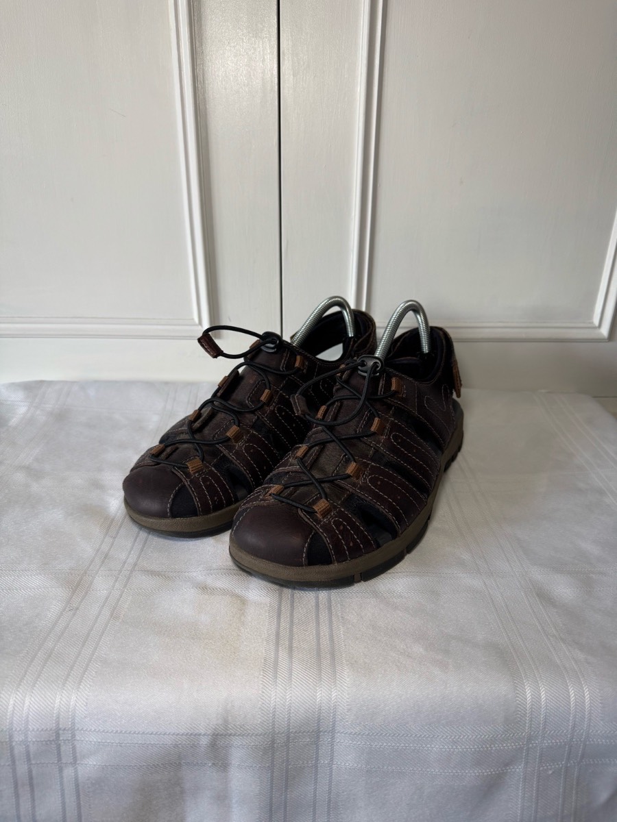 Clarks Brixby Cove Dark Brown Leather Casual Sandals Men’s Size Uk 8 G Beach