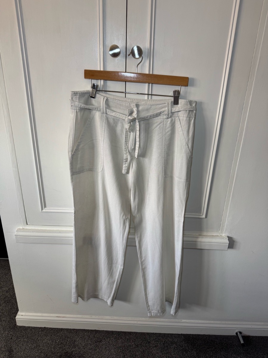Dorothy Perkins White Linen Blend Wide Leg Trousers Size Uk 14