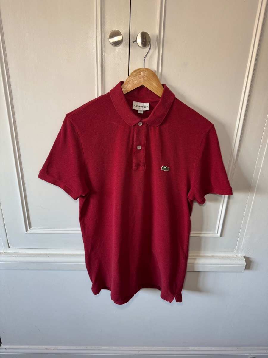 Lacoste Slim Fit Men's Size 5 Red 100% Cotton Short Sleeve Polo Measures Small