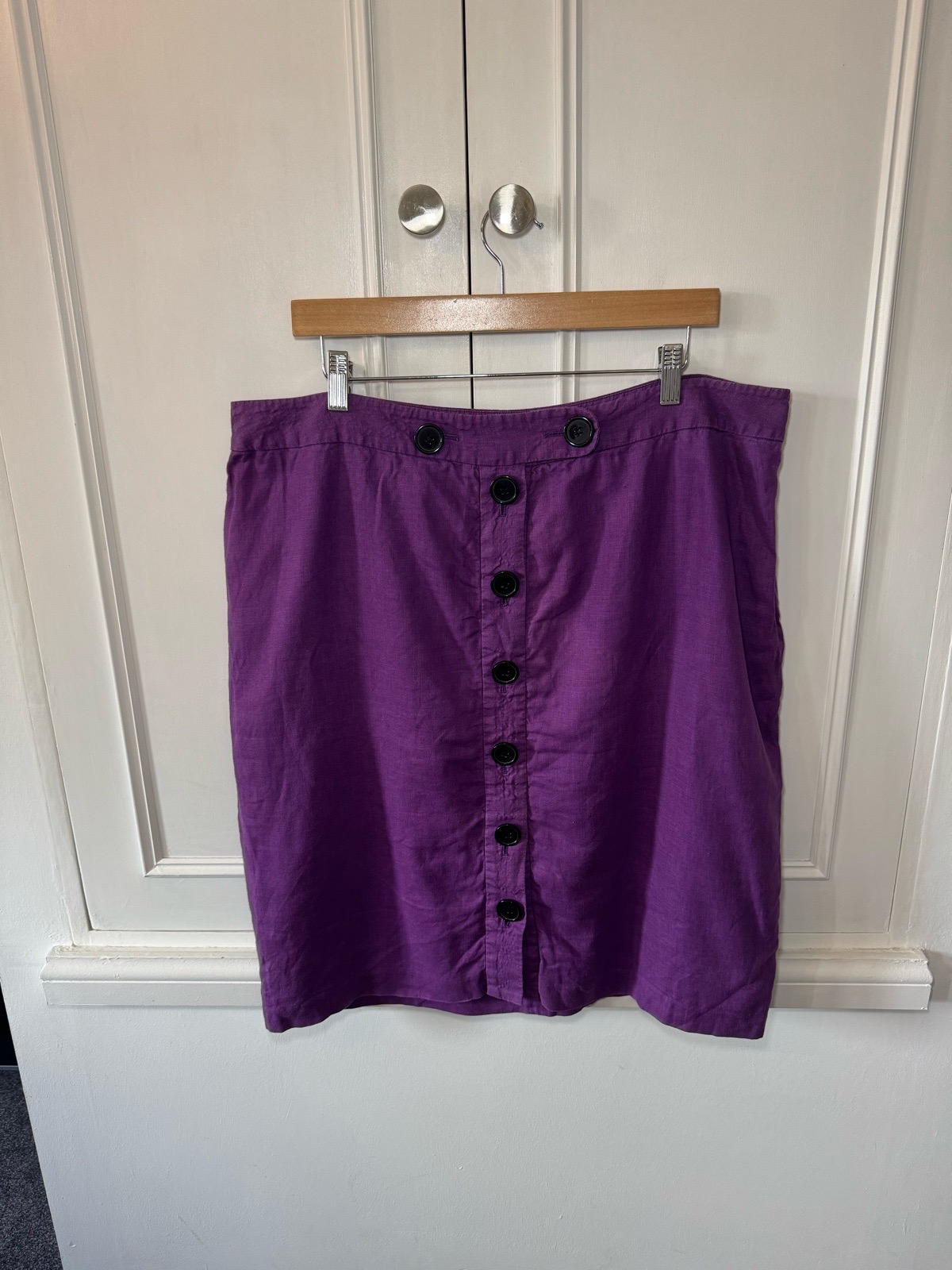 Jaeger Skirt Women's 100% Linen Purple Buttoned Lined Pencil Size 18
