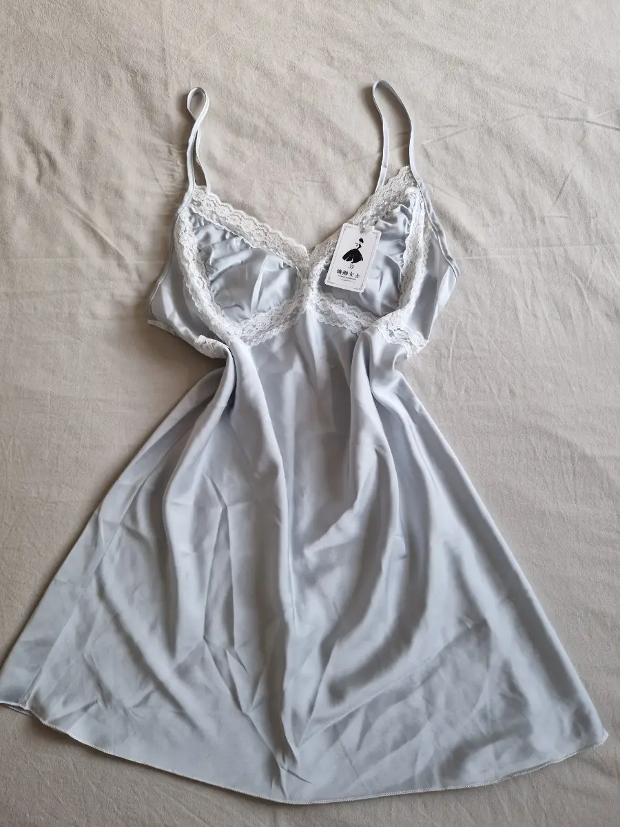 BNWT Icy Blue Satin & Lace Nightgown Chemise – Size XL