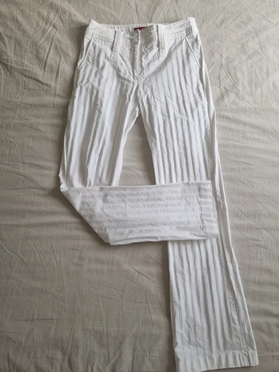 LUISA CERANO White Striped Seersucker Wide Leg Trousers – UK 10 / US 6