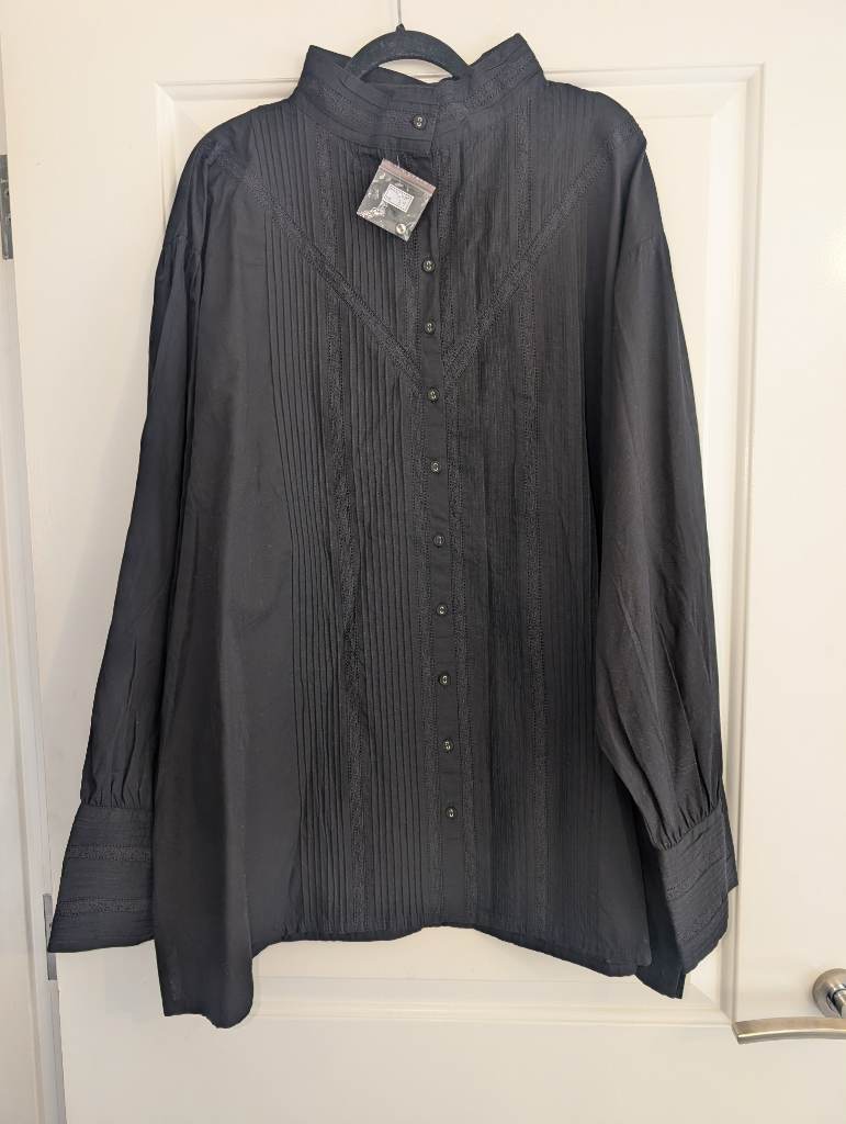 Brand New Cotton Lane Black Victorian Gothic Blouse Shirt UK 34 Plus Size Boho