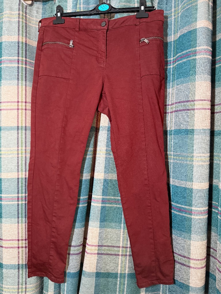 Next Petite Dark Rust Coated Skinny Trousers – UK 18P
