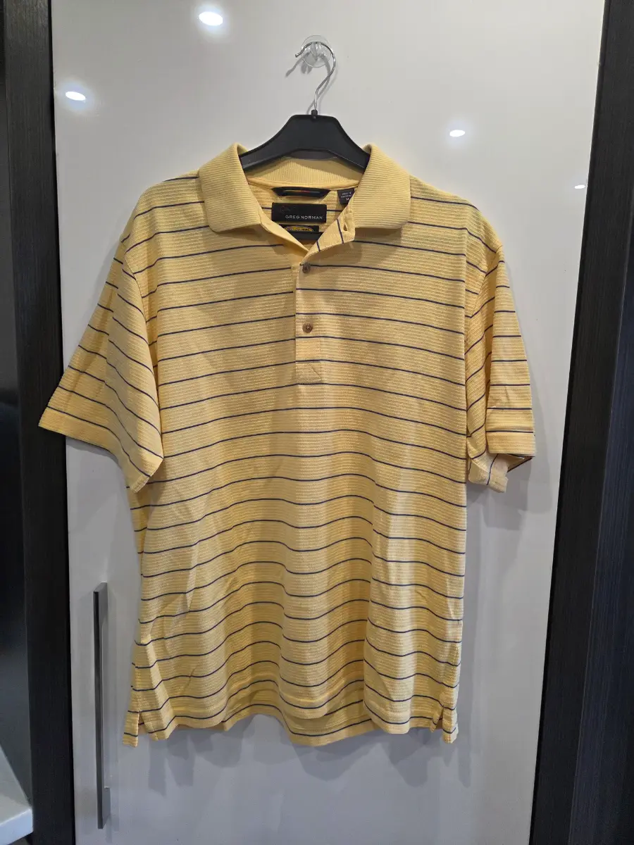 Greg Norman PLAY DRY Mens Yellow Striped Golf Polo Shirt - Size Medium