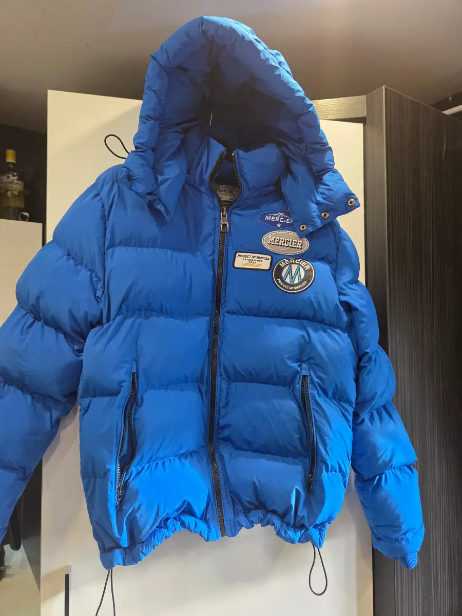 Official Mercier Technical Outerwear Blue Hooded Puffer Coat - Size M