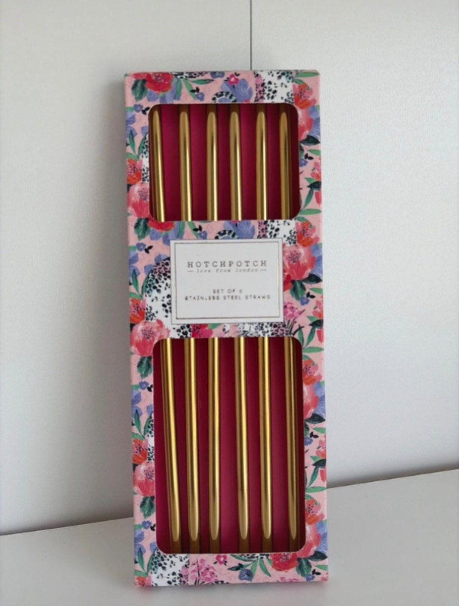 Hotchpotch Set of 6 Golden Stainless Steel Straws