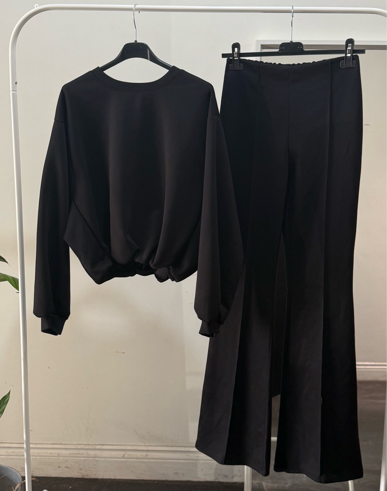Black Soft Stretchy Bubble Hem Co-Ord/Loungewear Set | Size 8-14