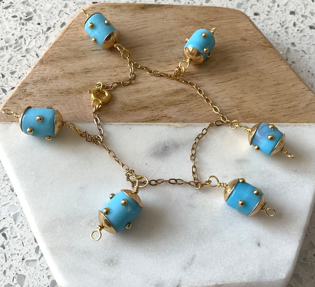 Beautiful Handemade Turquoise Enamel Dotty Bracelet