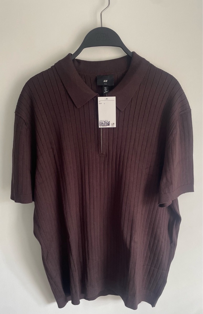 Mens H&M Slim Fit Polo Top Rib Knit Size-L