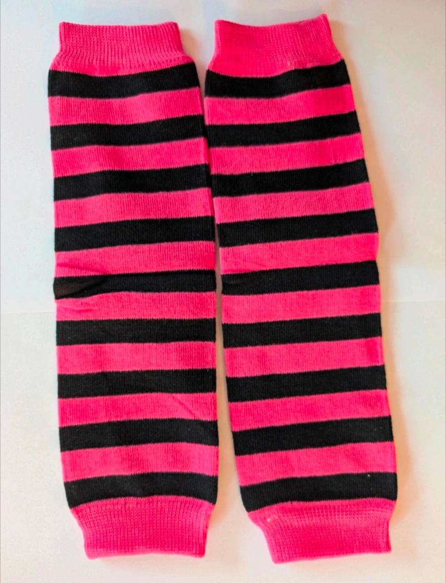 Baby Leg Warmers - Black & Pink Stripe
