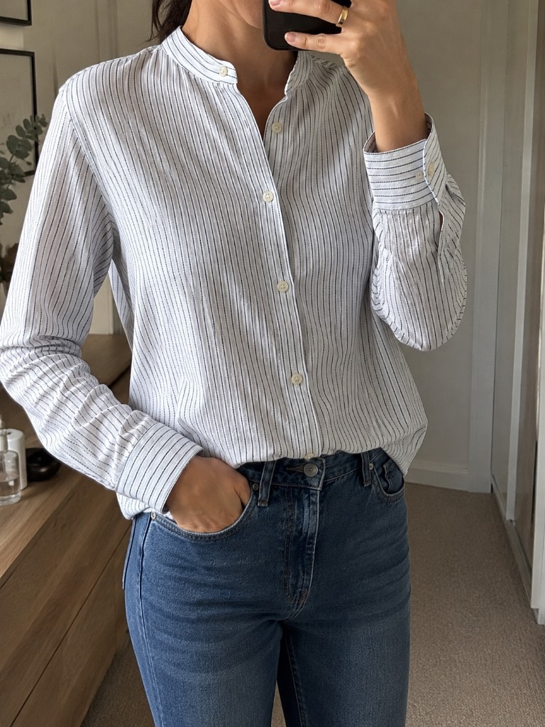 Zara White Striped Cotton Shirt Blouse Size M Minimalist Smart Casual