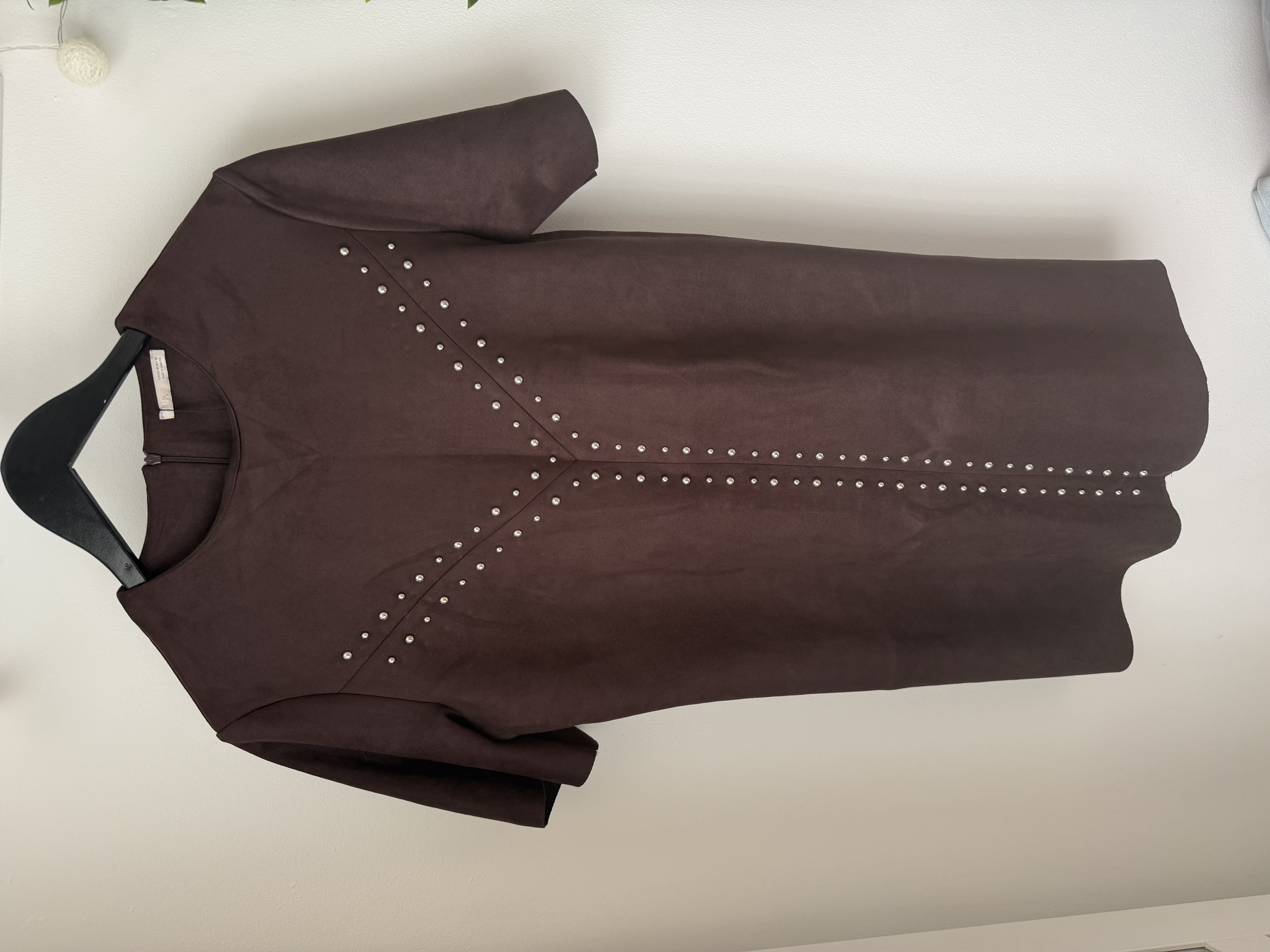 ZARA Brown Faux Suede Studded Mini Dress ✨ Western Boho Y2K UK M-fits 10-12