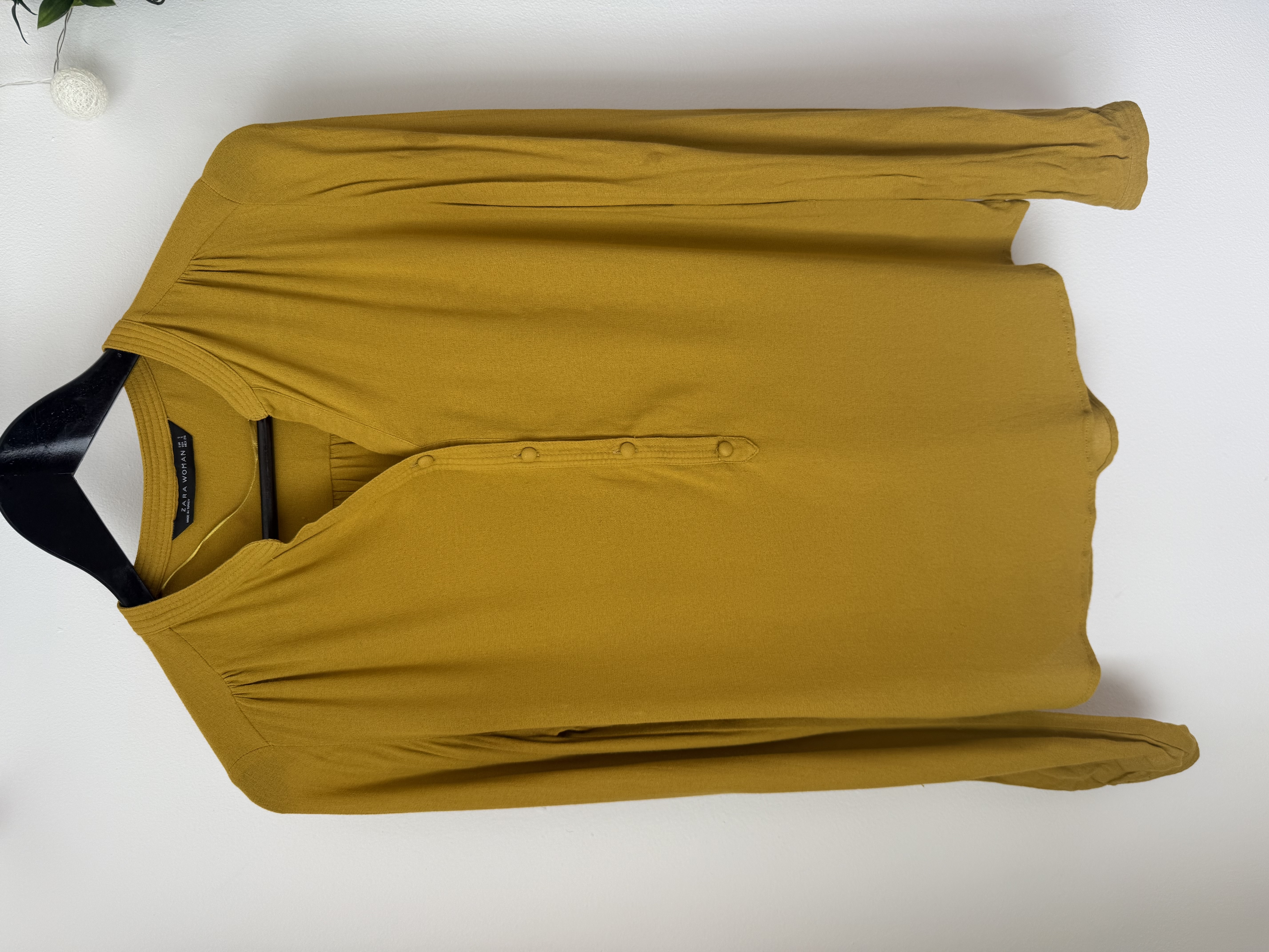 Mustard Yellow Zara Woman Blouse Top Size S Long Sleeve Smart Casual Boho 100%viscose