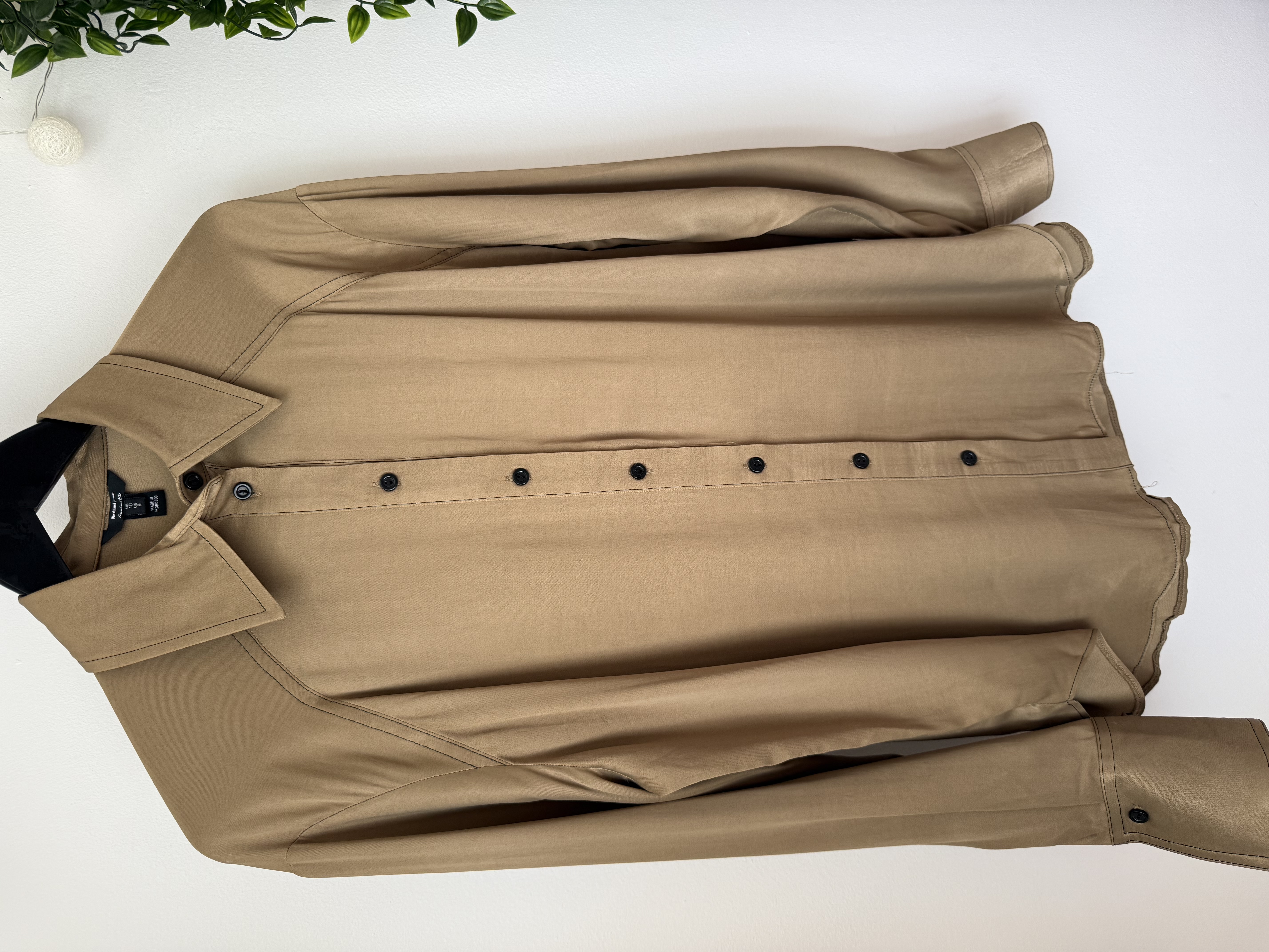 River Island Studios Camel Satin Feel Blouse UK10 US6 Oversized Minimalist Y2K