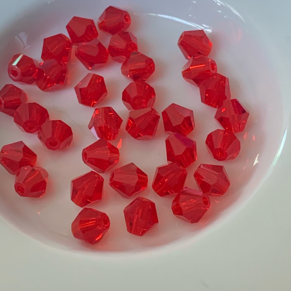 32 Red Glass Bicone Beads 5.9 X 5.7mm For Jewellery Making Crafting