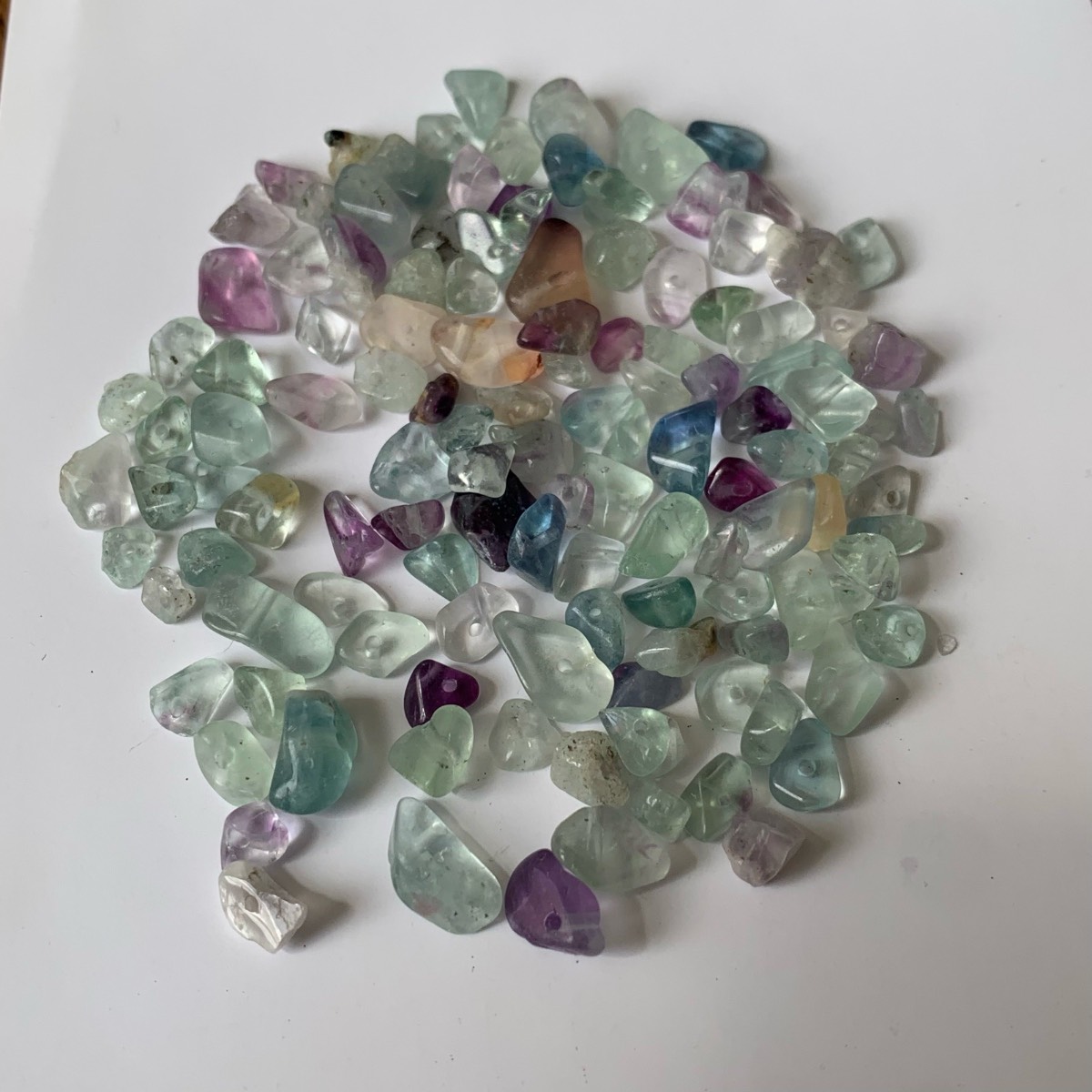 125 Rainbow Flourite Gemstone Chips Beads Drilled For Jewellery Making Crafting