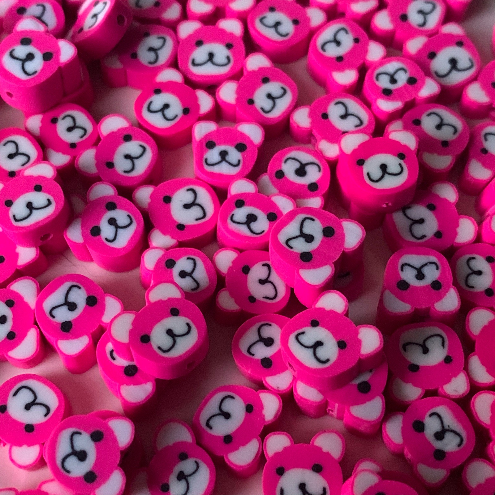 100 Pink Teddy Bear Heads Polymer Clay Beads for Jewellery Making
