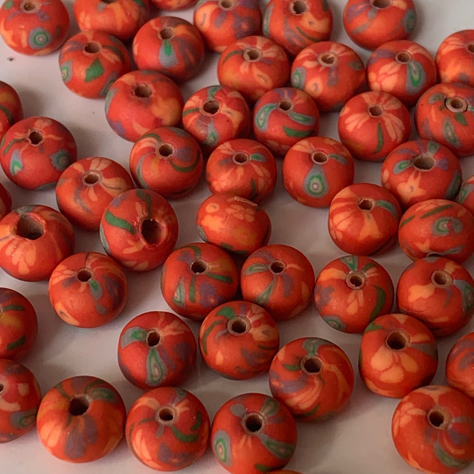 60 Orange Floral Rondelle Polymer Clay Beads for Jewellery Making Crafting
