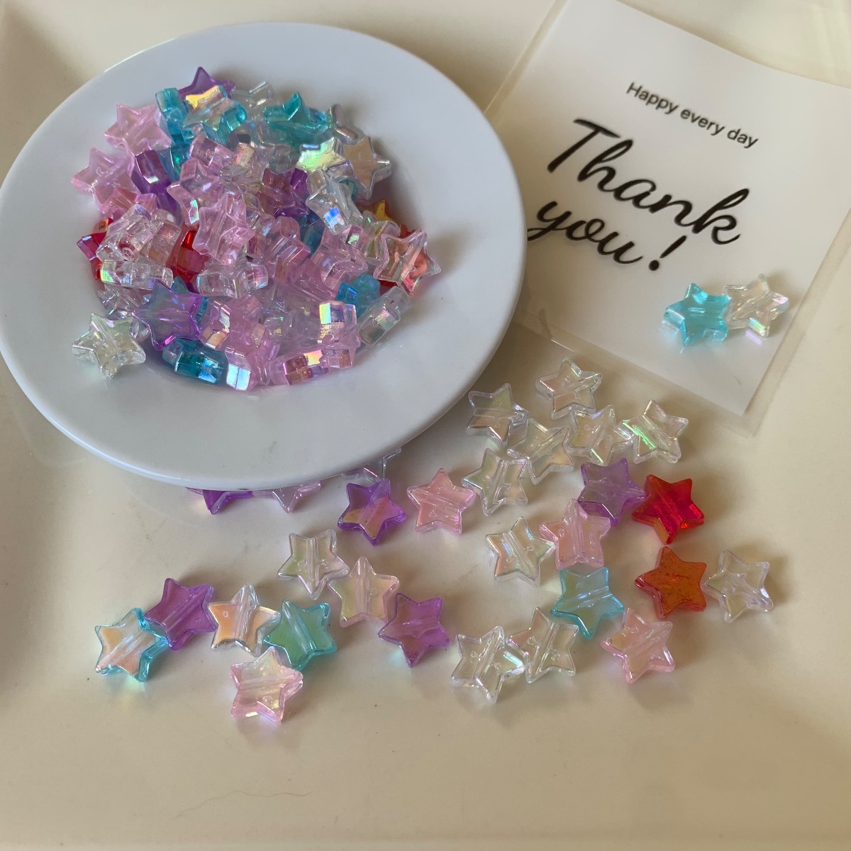 100 multicoloured star beads for jewellery making crafting