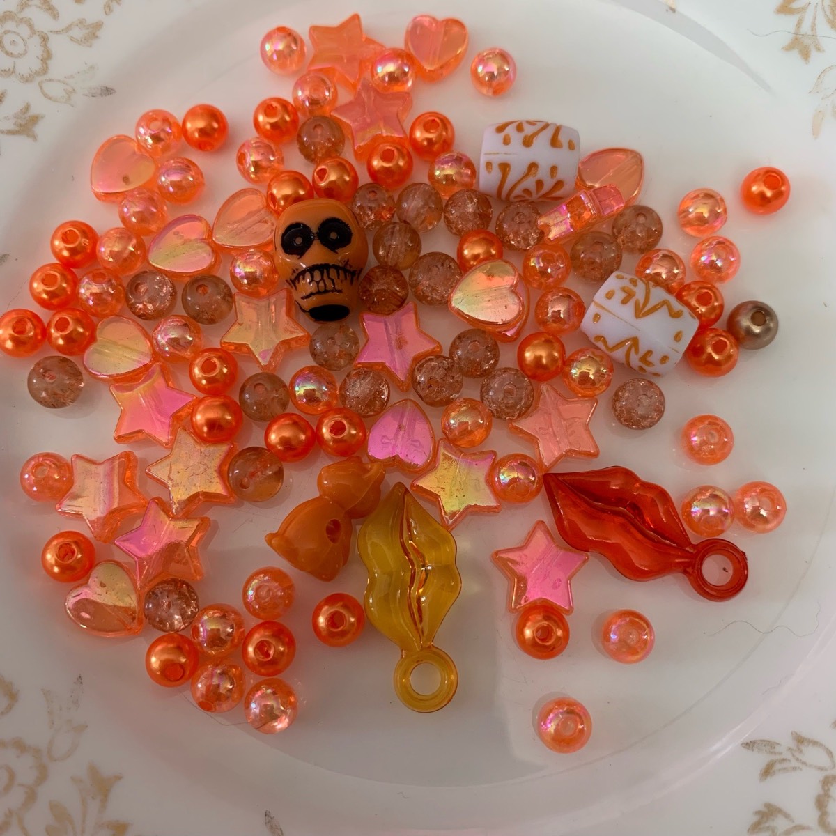 107 orange mixed beads Halloween hearts stars etc for jewellery making crafting