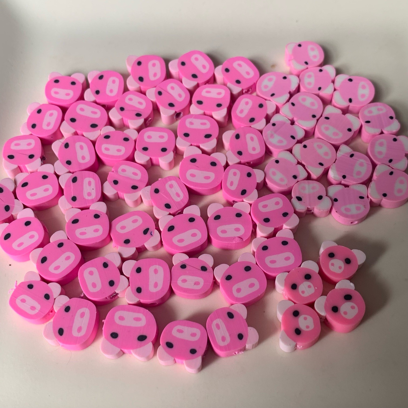 60 mixed pink pigs Polymer Clay Beads for Jewellery Making Crafting