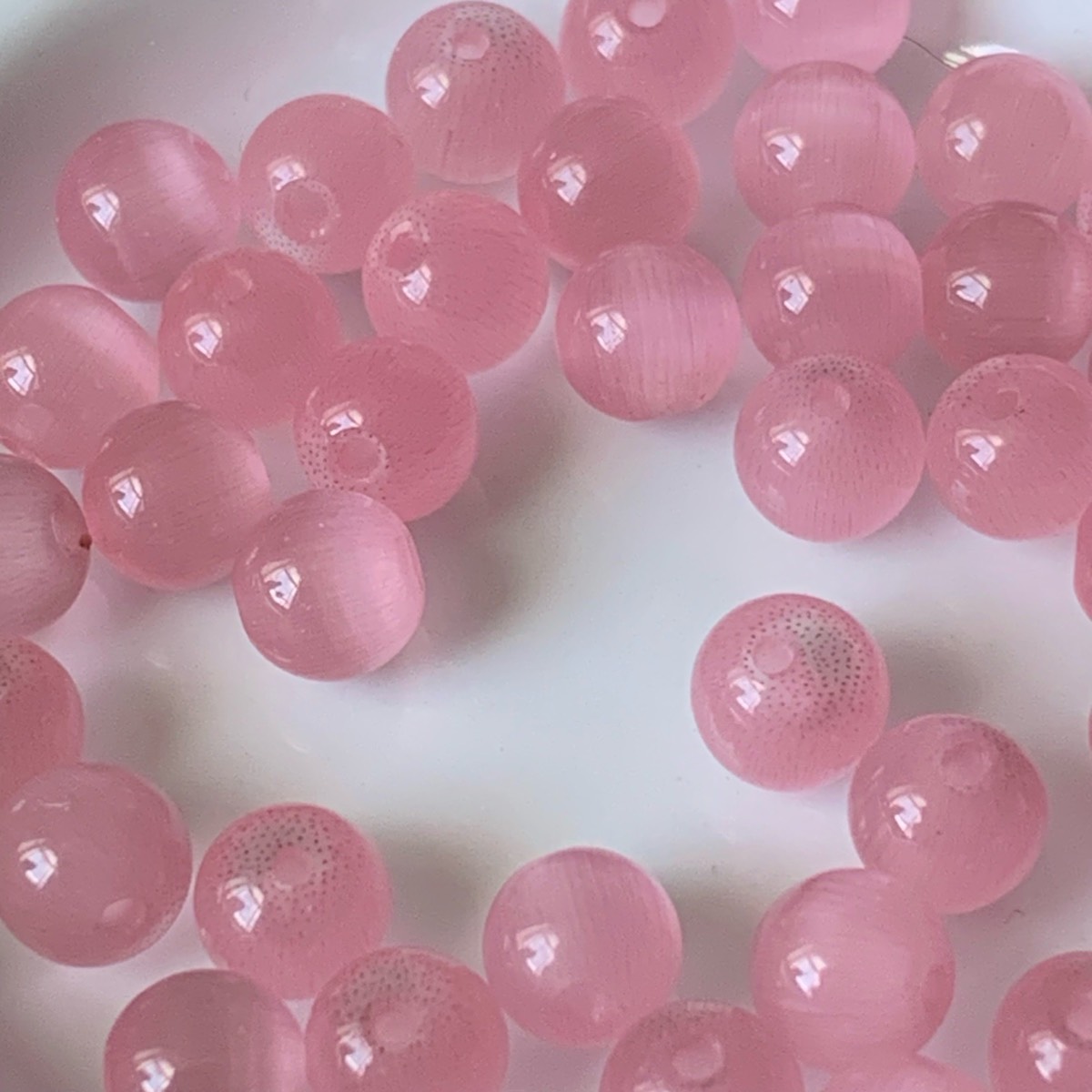 40 pink cat eye glass beads 6mm