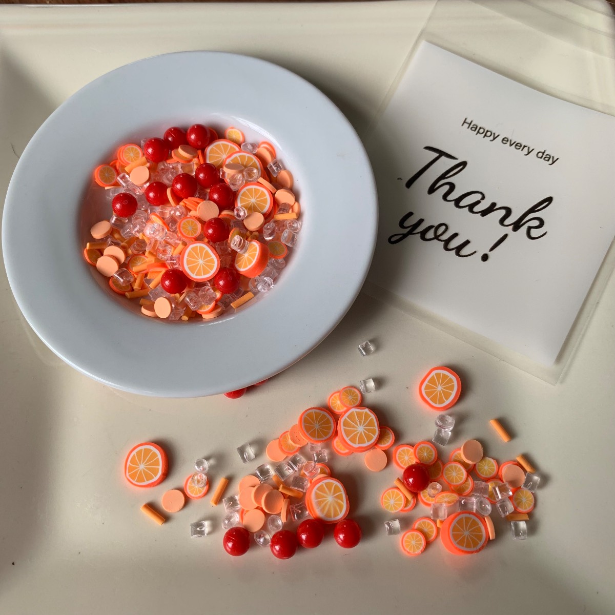 10g - Orange slice mix polymer clay sprinkle embellishments and beads for resin slime crafts